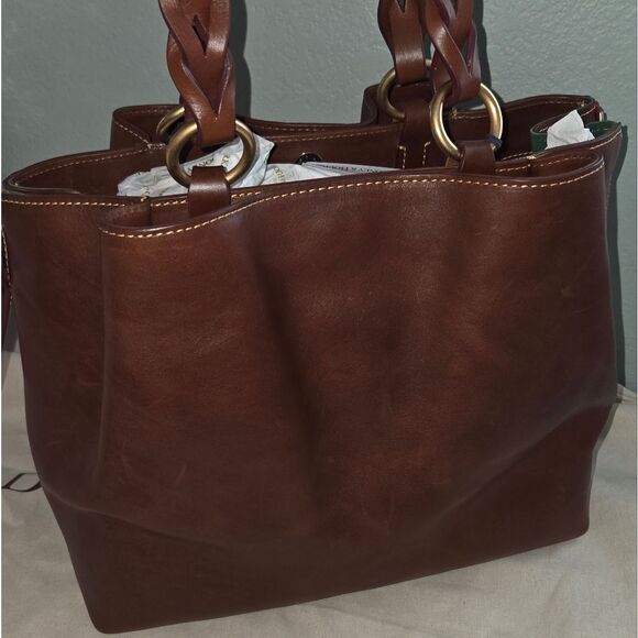 Dooney & Bourke Large Zip Barlow Florentine Leather Tote In Chestnut - Picture 4 of 9
